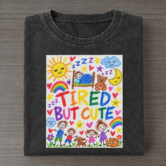 Tired But Cute Crayon Hour Vintage T-shirt – Black