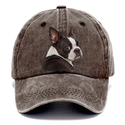 Boston Terrier Over The Shoulder Character Club Classic Cap – Brown