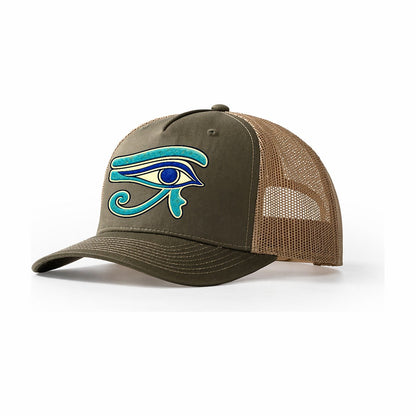 Wedjat In Blue Quiet Wards Heritage Trucker Hat – Olive Khaki