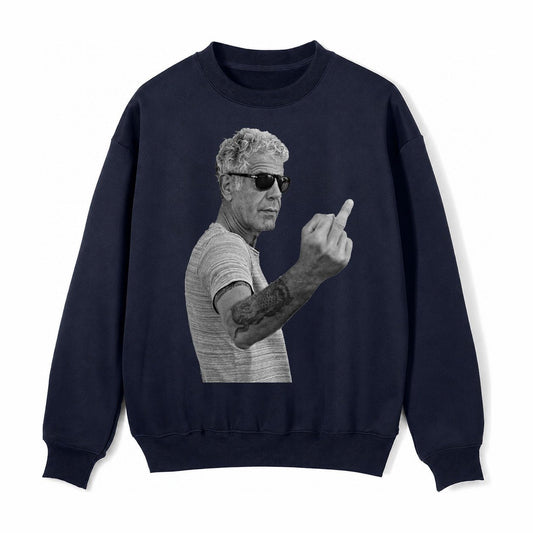 Anthony Bourdain Middle Finger Fleece Sweatshirt – Navy Blue