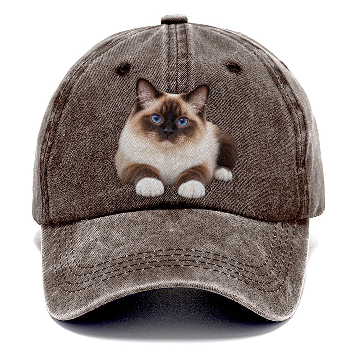 Birman Reclining Paws Forward Realistic Cat Portrait Classic Cap – Brown
