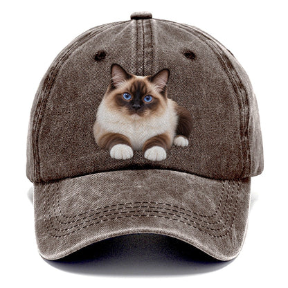 Birman Reclining Paws Forward Realistic Cat Portrait Classic Cap – Brown
