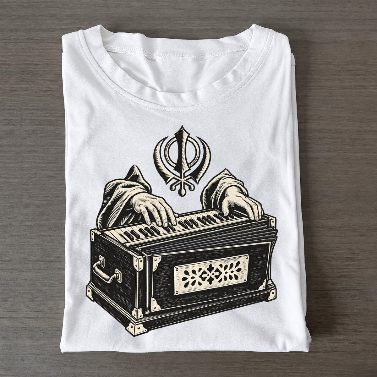 Sikh Kirtan Harmonium World Faiths Ink Figures Classic T-shirt – White