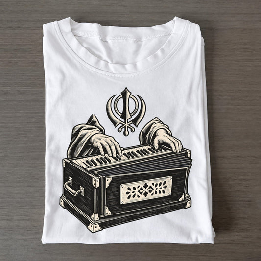 Sikh Kirtan Harmonium World Faiths Ink Figures Classic T-shirt – White