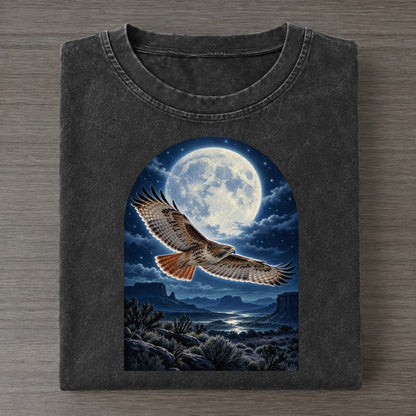 Hawk Over The Desert Moon Country Vintage T-shirt – Black