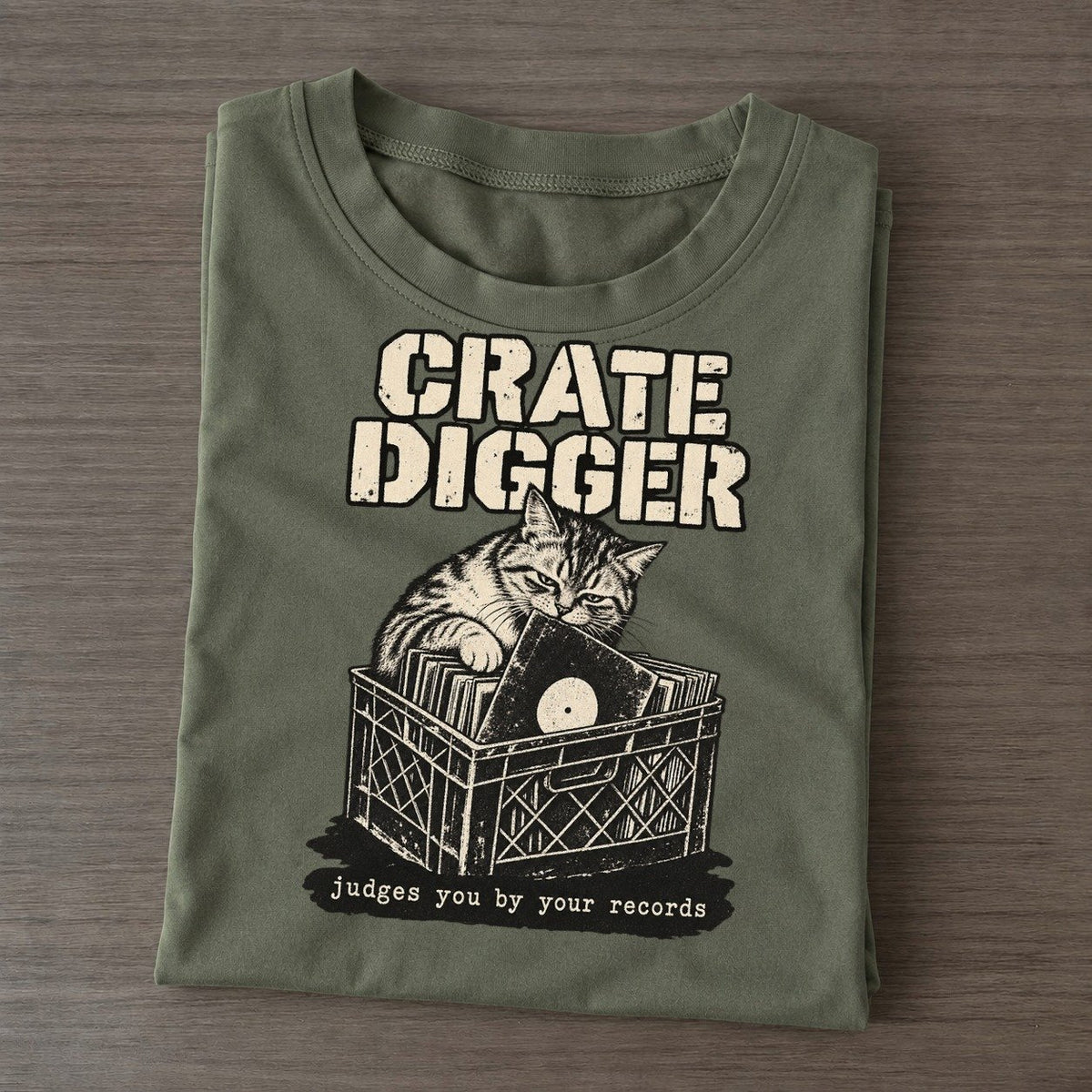 Crate Digger Alley Cat Records Classic T-shirt – Army Green