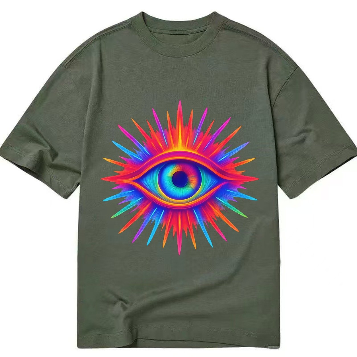 Rainbow Third Eye Prismatic Eye Radiating Spectrum Colors Re Classic T-shirt – Army Green