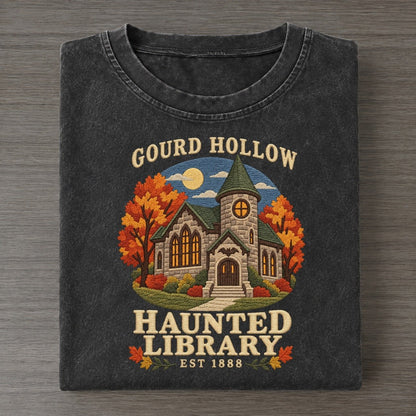 Haunted Library Gourd Hollow Vintage T-shirt – Black
