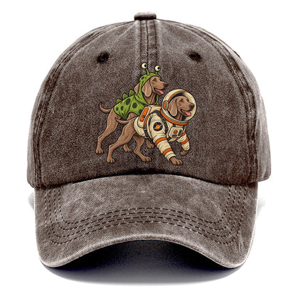 2 Weimaraners In Halloween Costumes Hdp 34 Parade Lineup Halloween Dog Parade Classic Cap – Brown