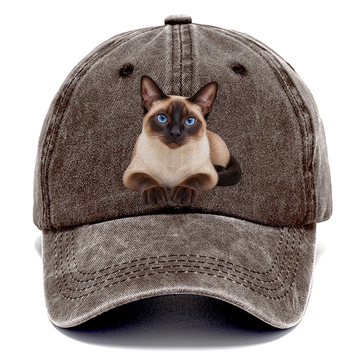 Siamese Reclining Paws Forward Realistic Cat Portrait Classic Cap – Brown