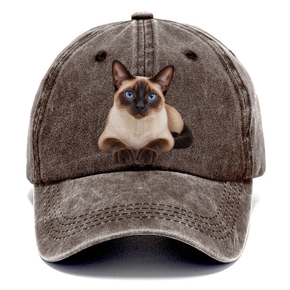 Siamese Reclining Paws Forward Realistic Cat Portrait Classic Cap – Brown