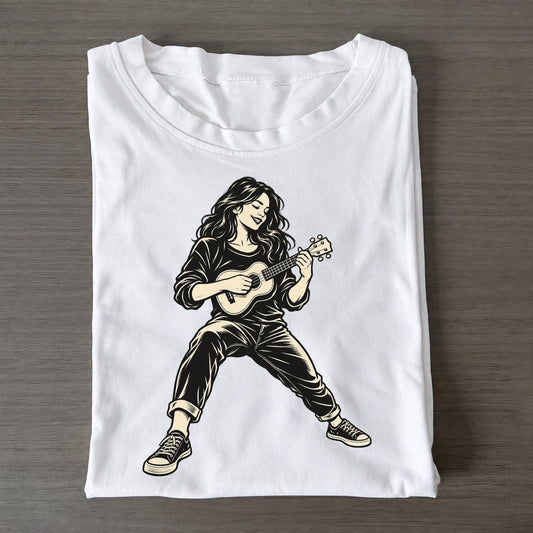 Ukulele Gentle Strum Global Music Ink Figures Classic T-shirt – White