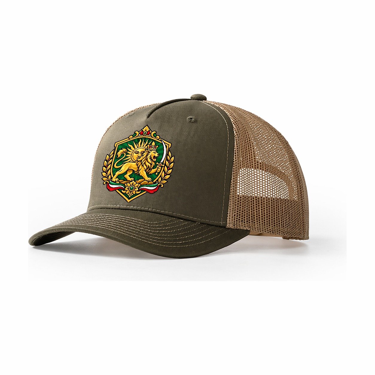 Iran Heraldic Crest Country Logos Trucker Hat – Olive Khaki