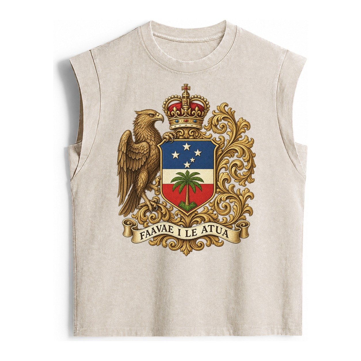 South Africa Springbok Emblem Springbok With Protea Green Go Vintage Washed Tank – Beige