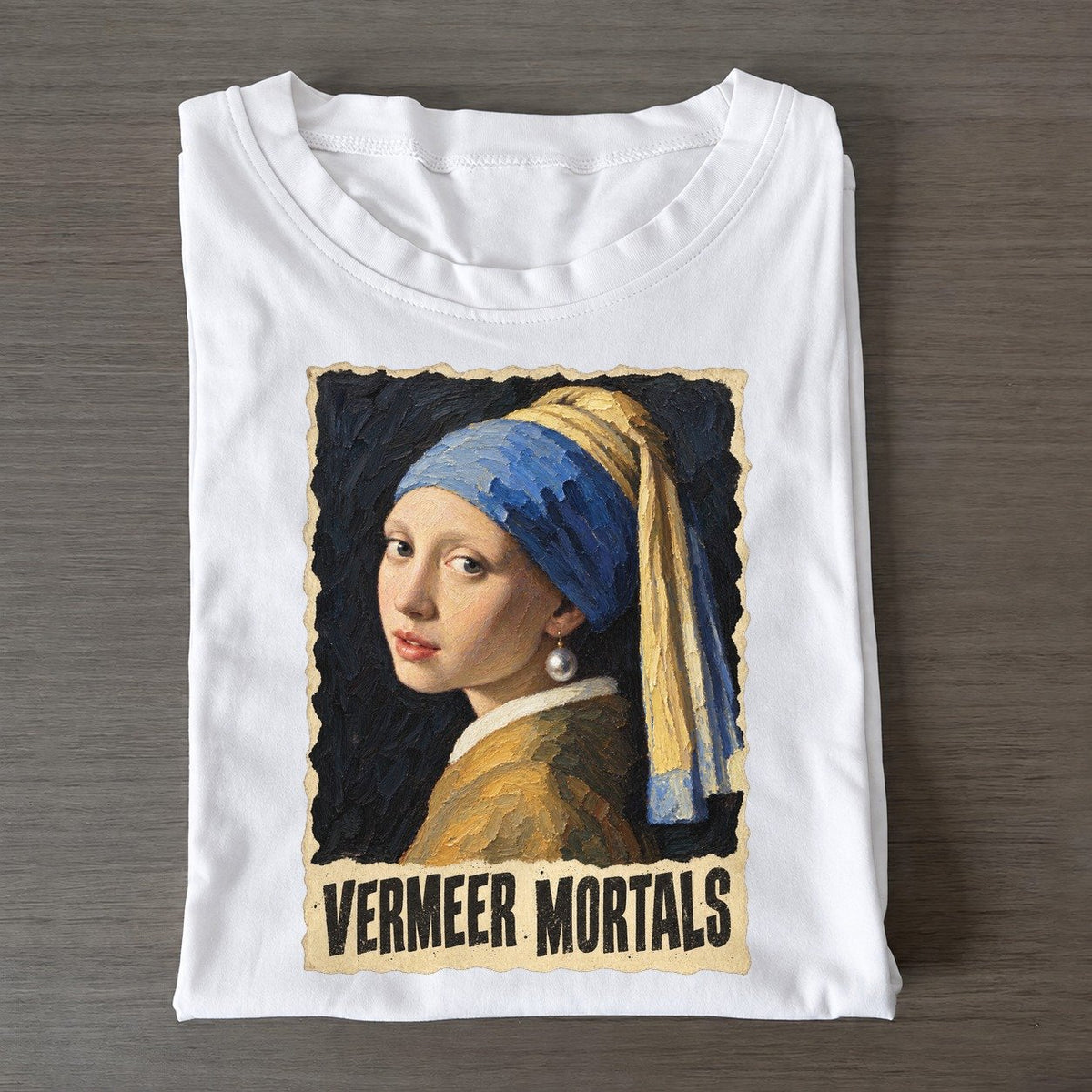 Vermeer Mortals Pearl Earring Girl Art Pun Classic T-shirt – White