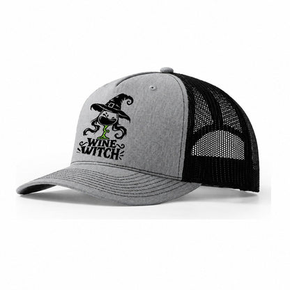 Wine Witch Slogan Witch Magic Trucker Hat – Sport Grey Black