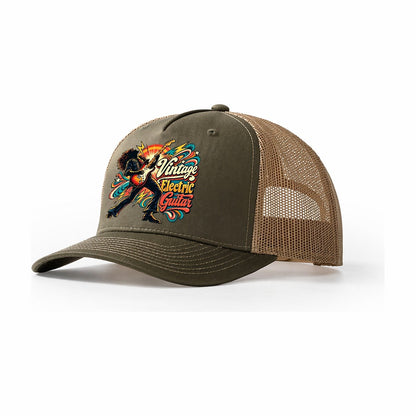 Vintage Electric Guitar Music Instruments Trucker Hat – Olive Khaki