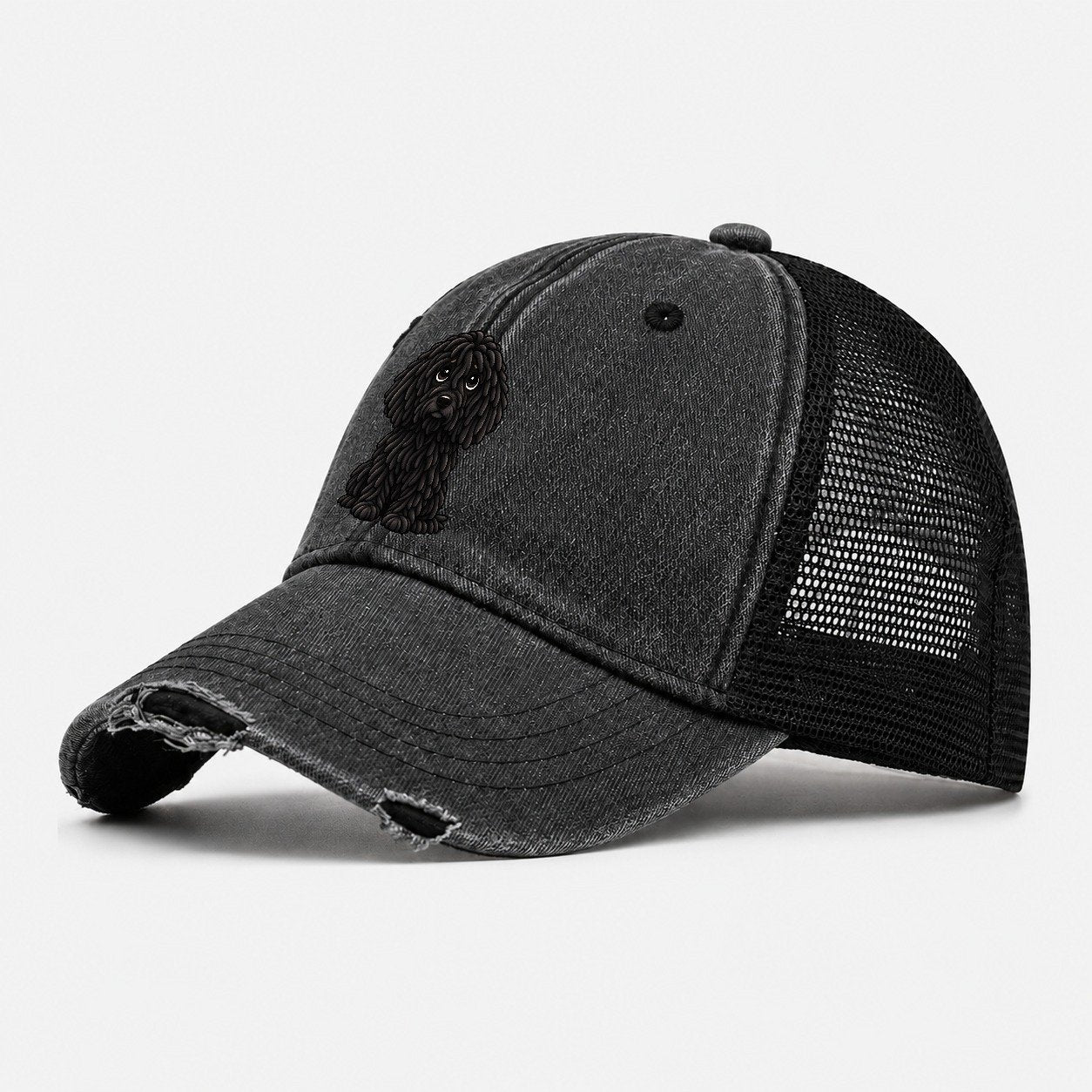 Puli Sitting Sweetheart Washed Trucker Hat – Black