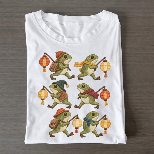 Frogs With Lanterns Single File Classic T-shirt – White