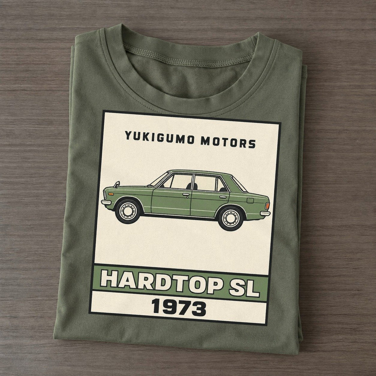 Yukigumo Hardtop Showa Speed Plates Classic T-shirt – Army Green