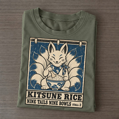 Kitsune Rice Yokai Night Market Classic T-shirt – Army Green