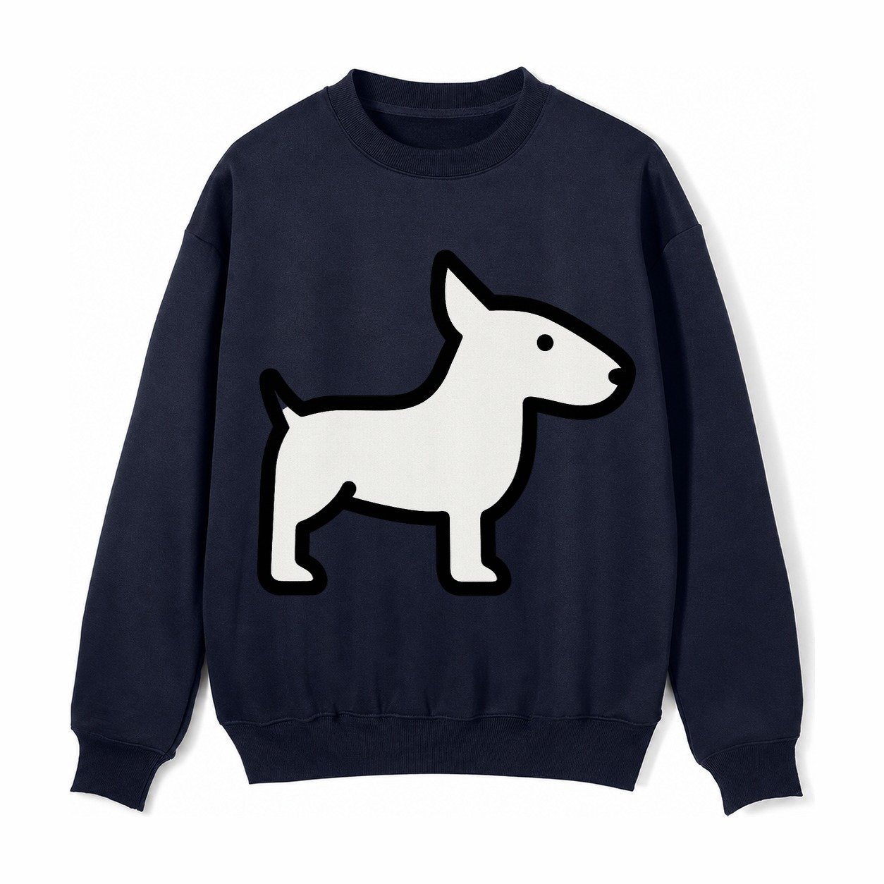 Bull Terrier White Egg Shaped Head Flat Side Profile Fleece Sweatshirt – Navy Blue