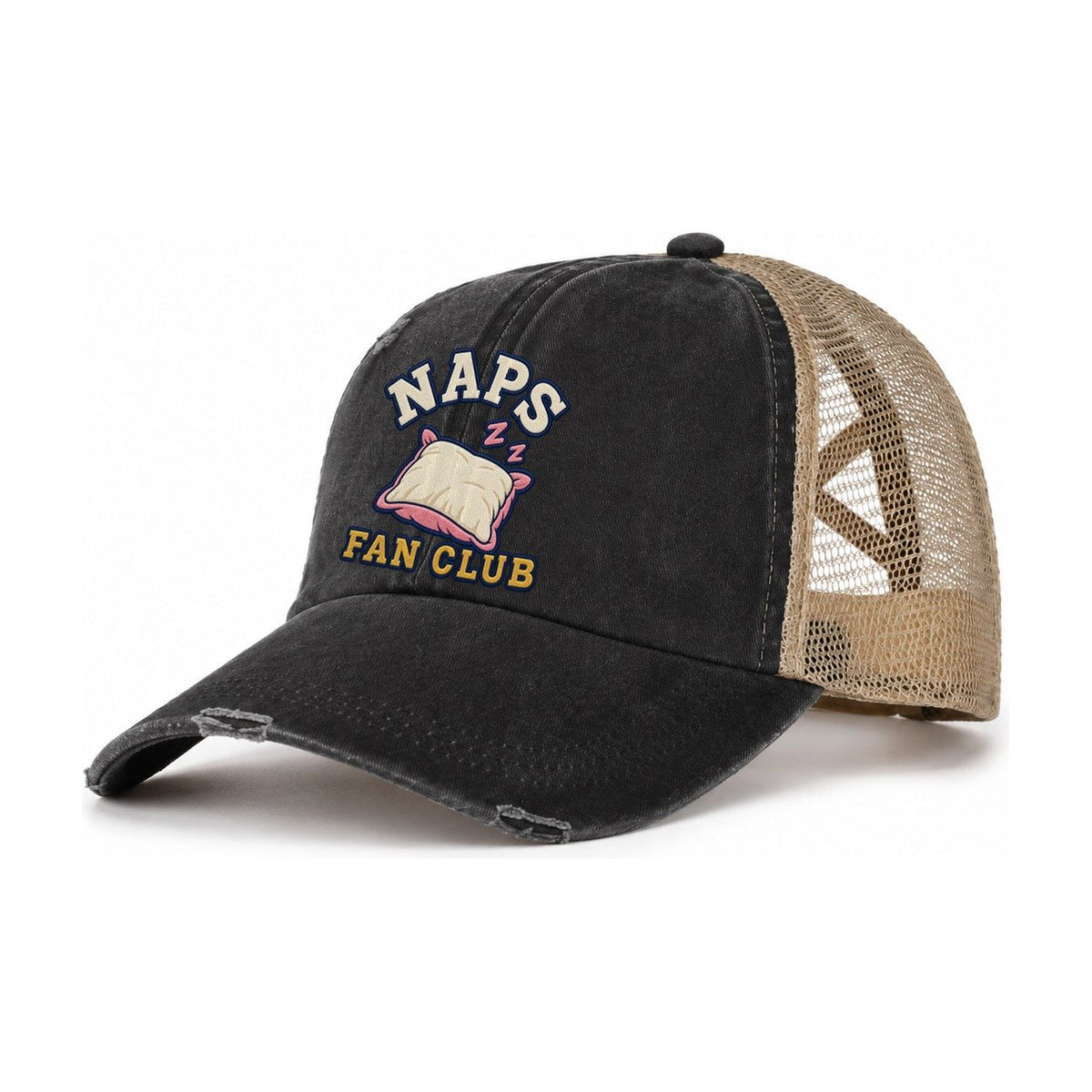 Naps Fan Club Women's Ponytail Trucker Hat – Washed Black Khaki