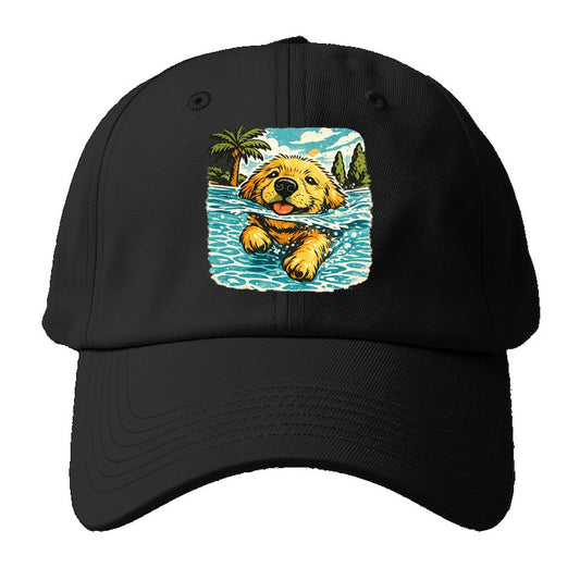 Golden Retriever Pool Pup Baseball Cap – Black