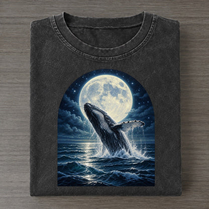 Whale Under The Moon Moon Country Vintage T-shirt – Black