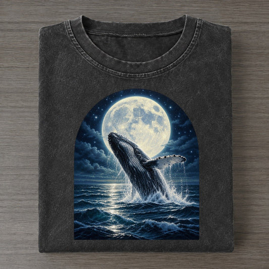 Whale Under The Moon Moon Country Vintage T-shirt – Black