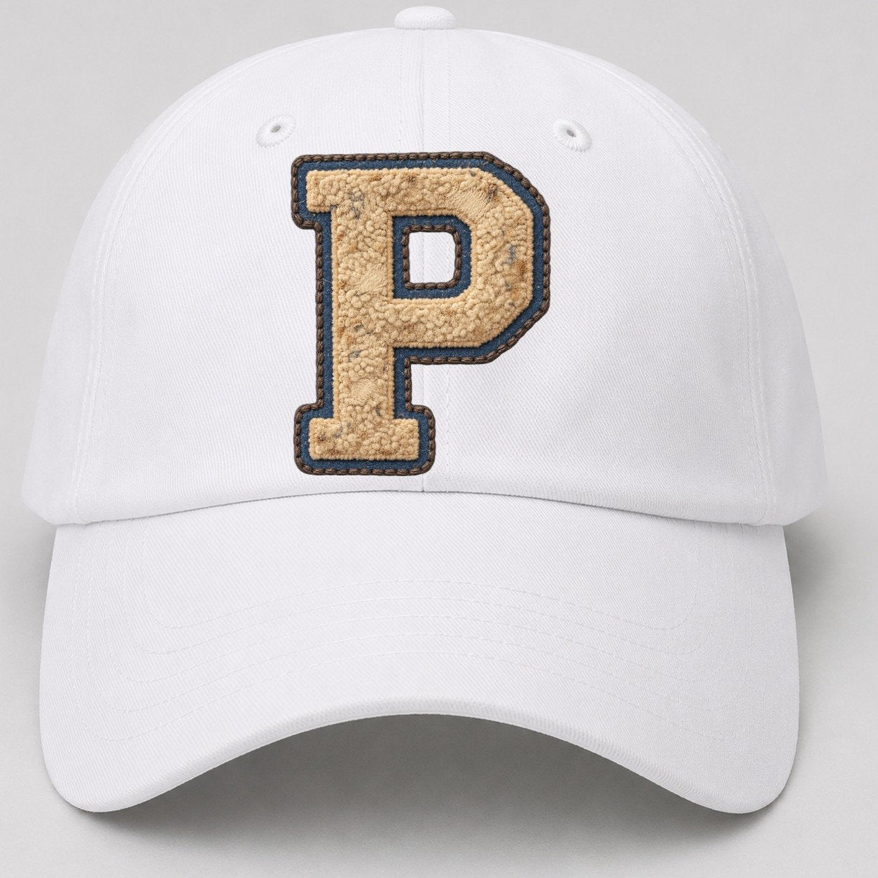 Varsity Chenille P Monogram Baseball Cap – White