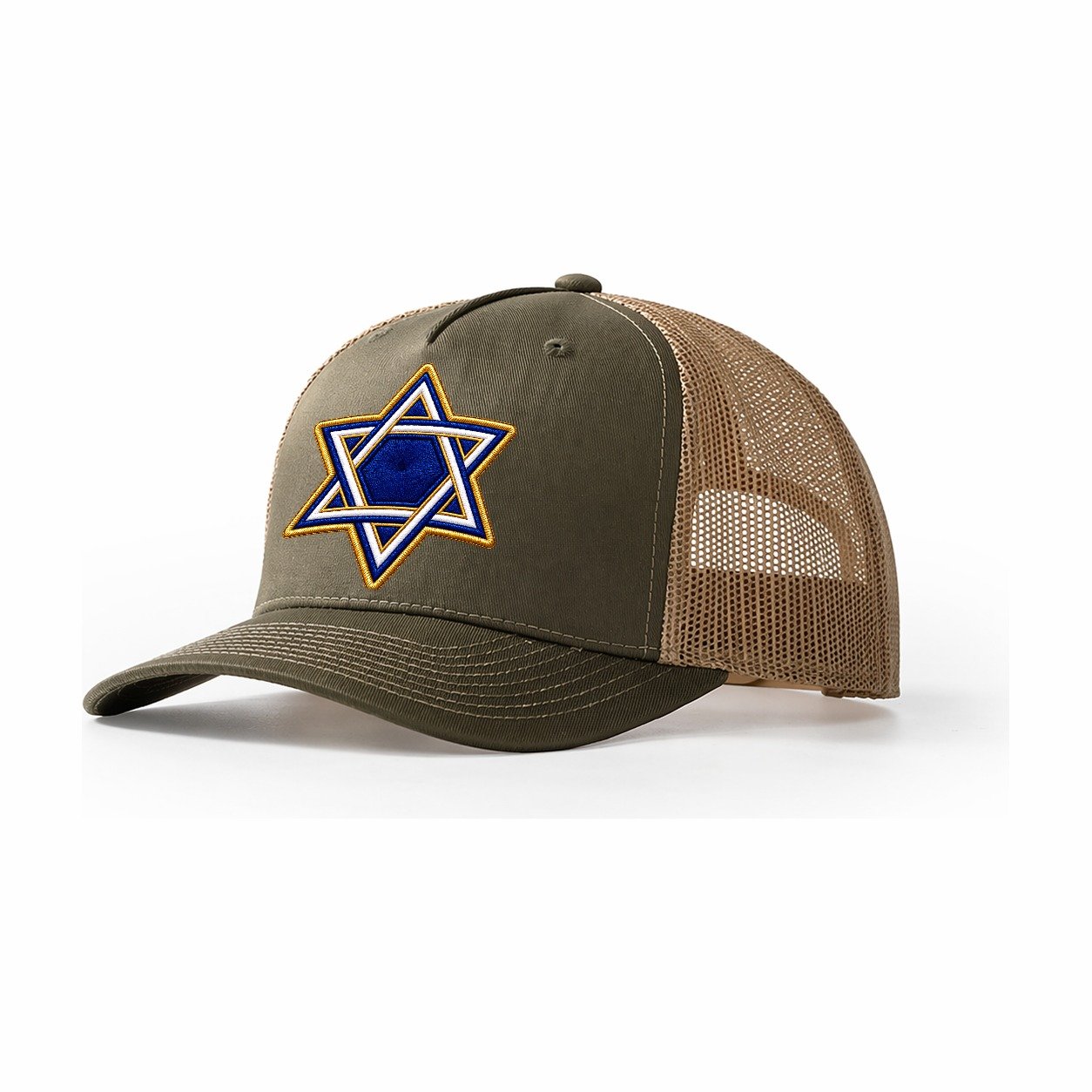 Star Of David Embroidered Patch Judaism Heritage Trucker Hat – Olive Khaki