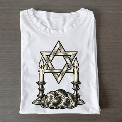 Jewish Shabbat Star And Candles World Faiths Ink Figures Classic T-shirt – White