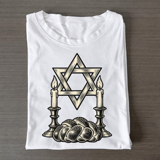 Jewish Shabbat Star And Candles World Faiths Ink Figures Classic T-shirt – White