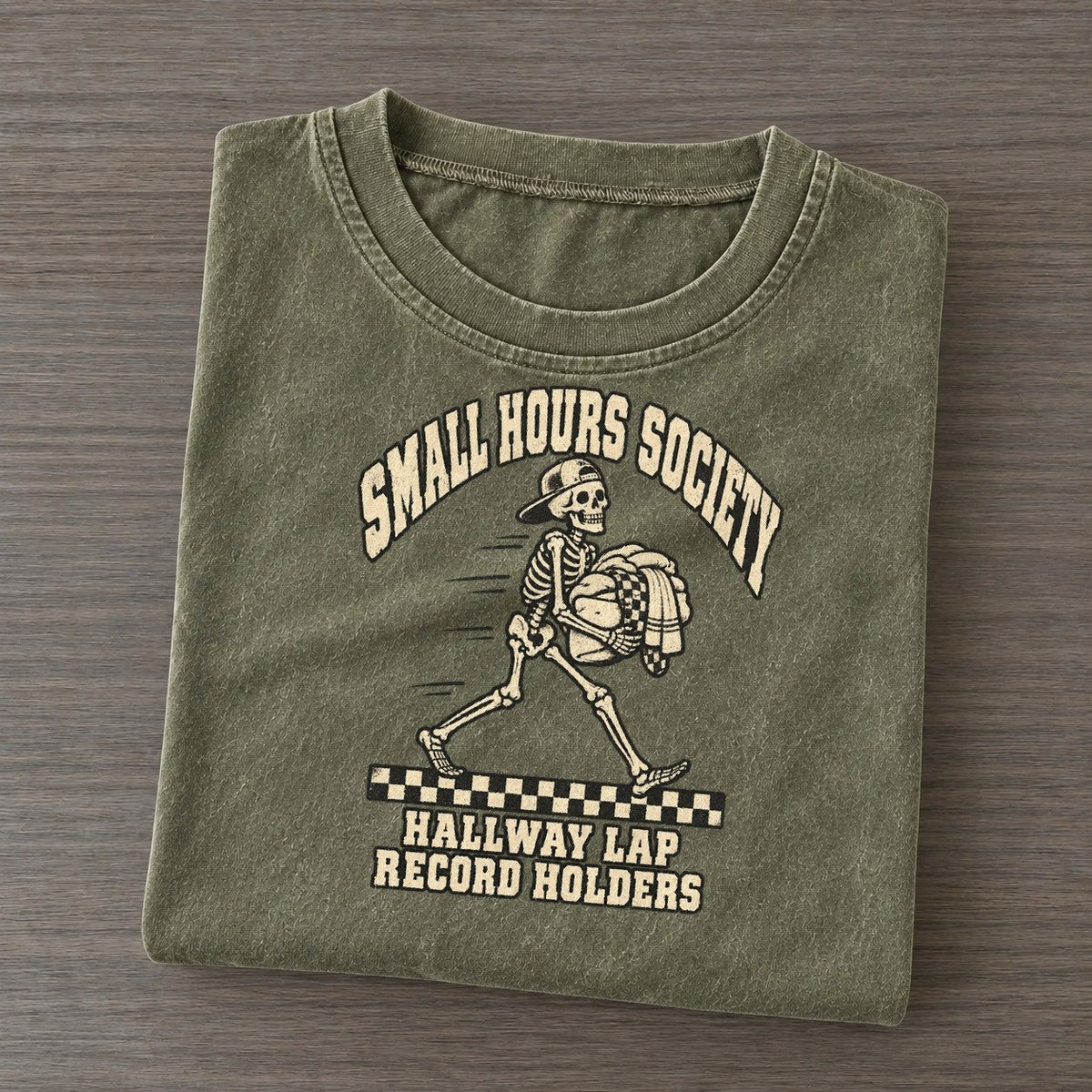 Hallway Laps Small Hours Society Vintage T-shirt – Army Green