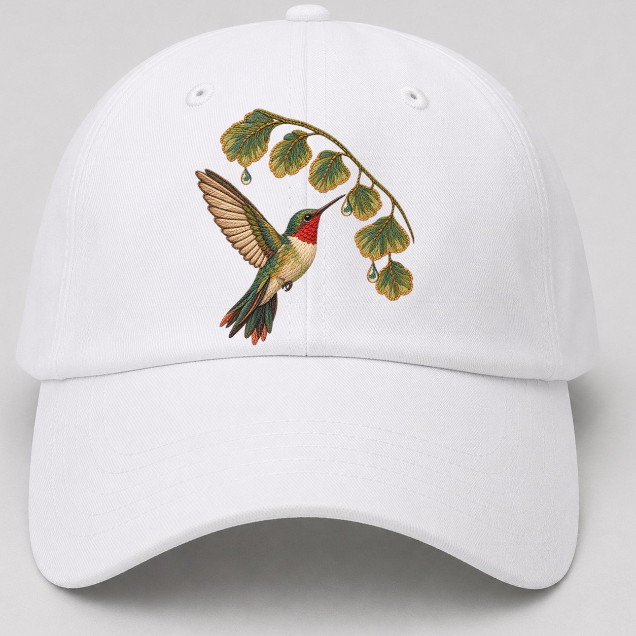 Fern Rain Hummingbird Gentle Wild Baseball Cap – White