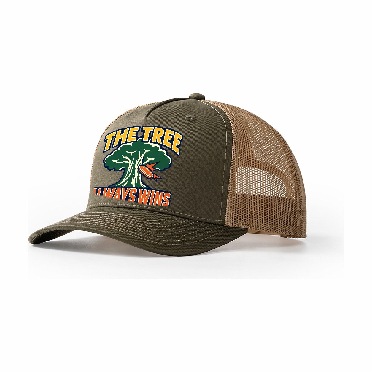 The Tree Always Wins Disc Golf Trucker Hat – Olive Khaki