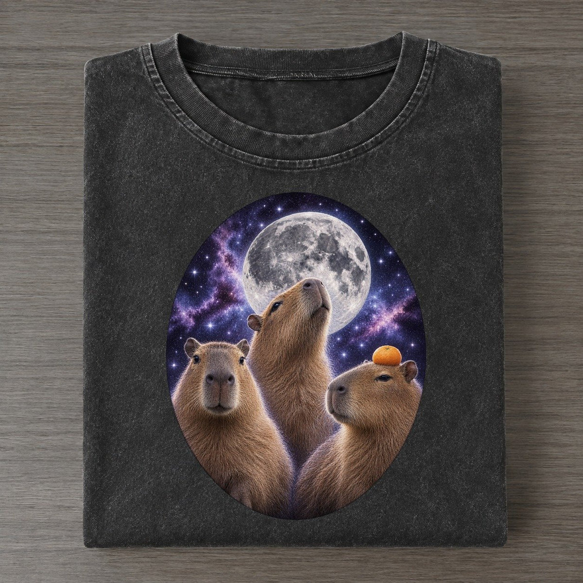 Capybaras Under The Moon Moon Choir Vintage T-shirt – Black