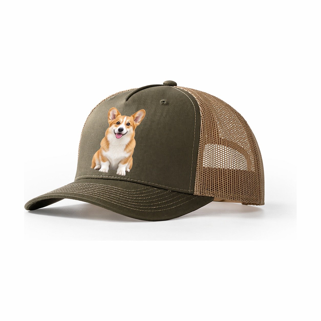 Pembroke Welsh Corgi Sitting Top Breeds Trucker Hat – Olive Khaki
