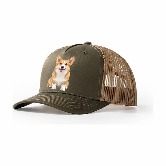 Pembroke Welsh Corgi Sitting Top Breeds Trucker Hat – Olive Khaki