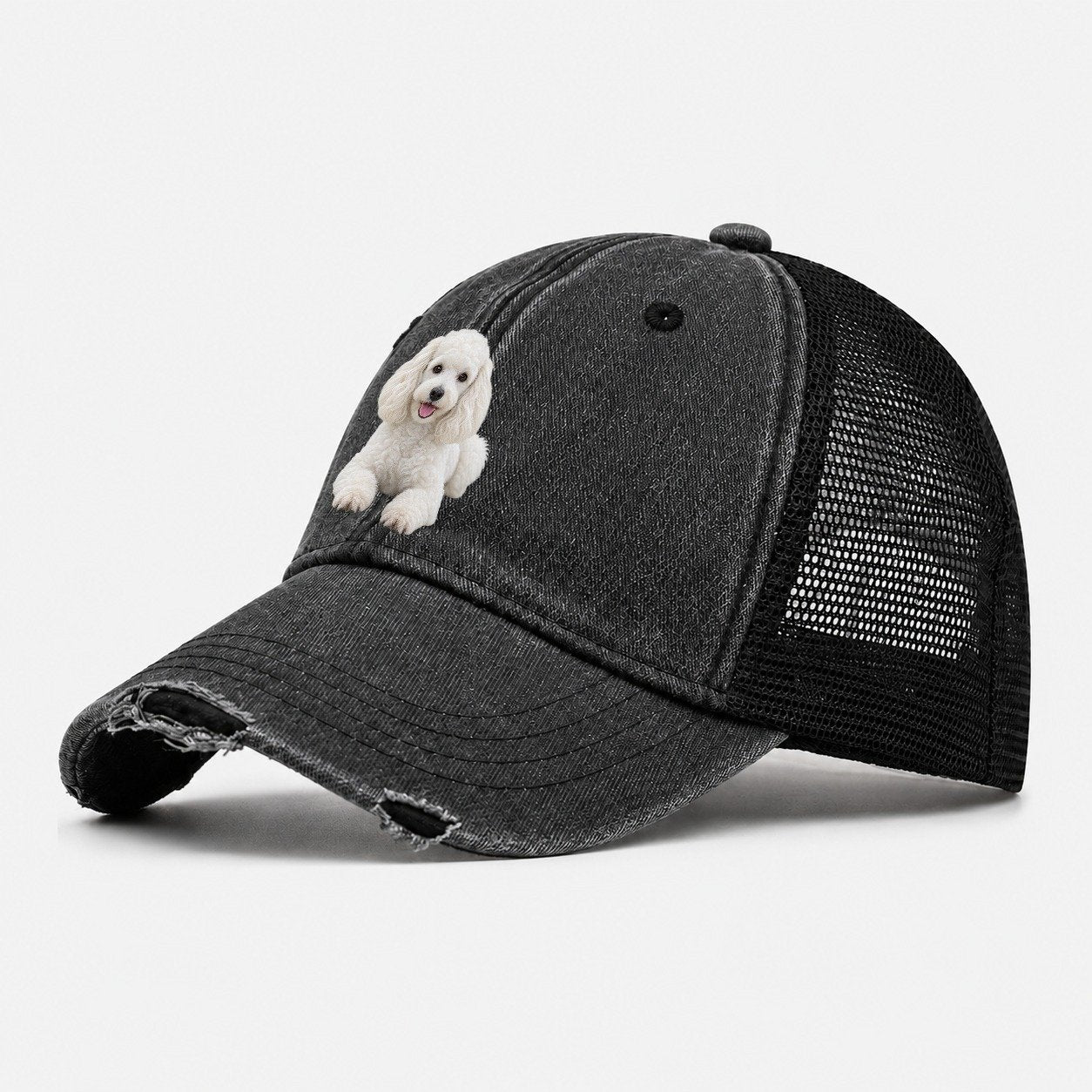 Poodle Lying Down Top Breeds Washed Trucker Hat – Black