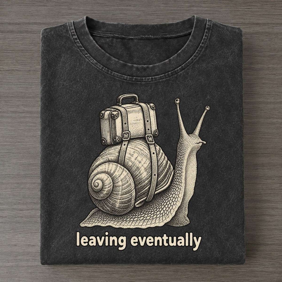 Snail Leaving Eventually Unbothered Creatures Vintage T-shirt – Black