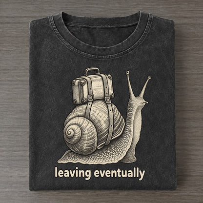 Snail Leaving Eventually Unbothered Creatures Vintage T-shirt – Black