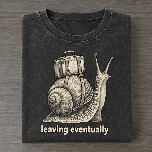 Snail Leaving Eventually Unbothered Creatures Vintage T-shirt – Black