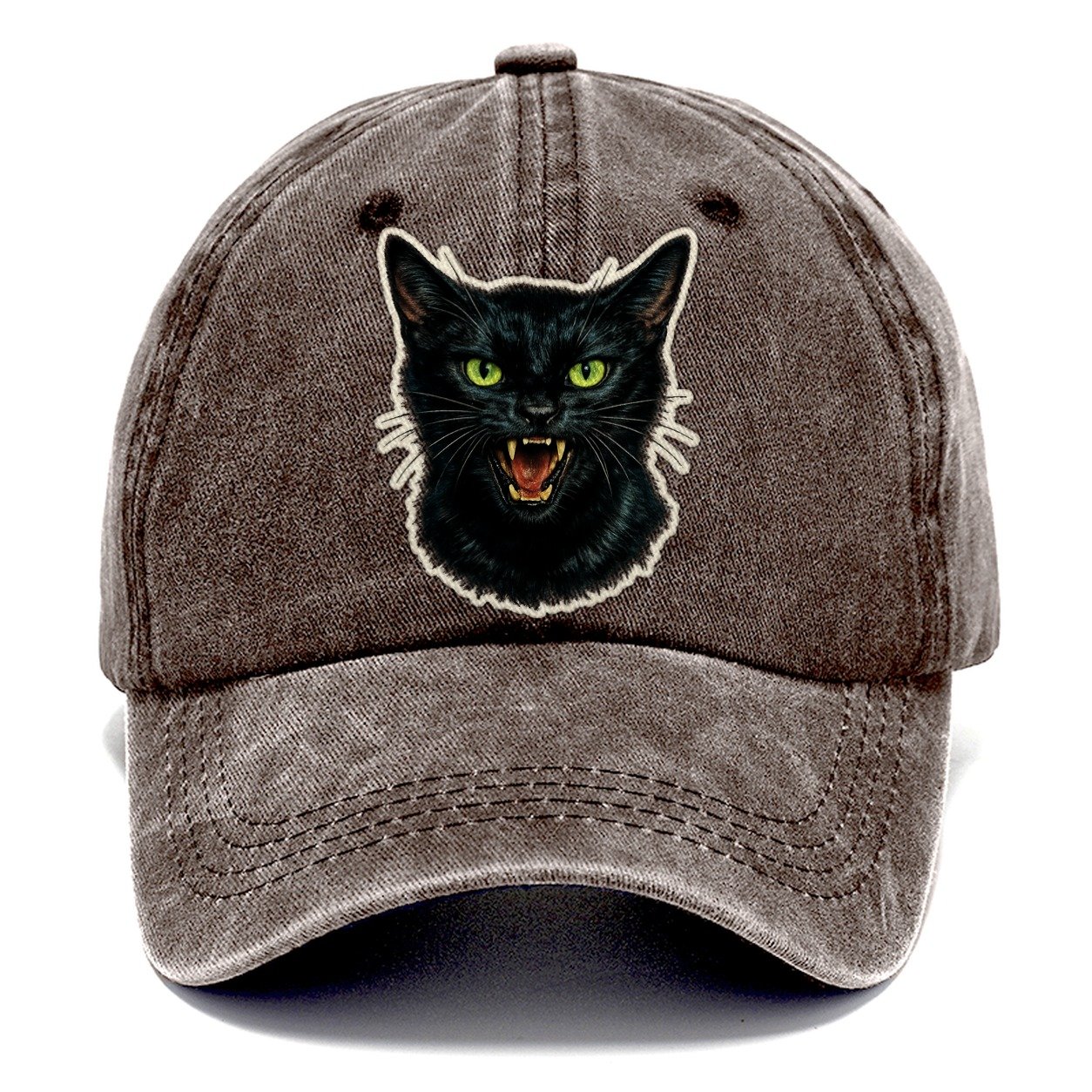 Hissing Green Eyed Black Cat Classic Cap – Brown