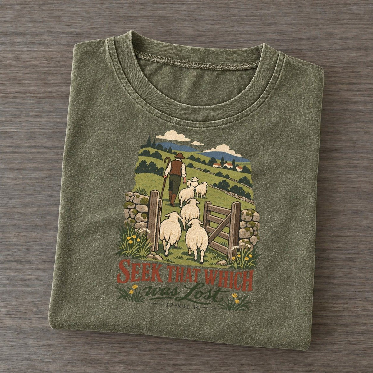 Seek That Which Was Lost The Counting Gate Vintage T-shirt – Army Green
