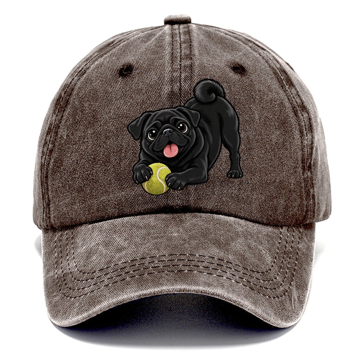 Black Pug with Tennis Ball Classic Cap – Brown
