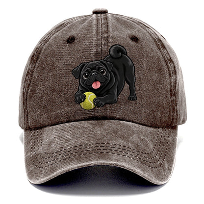 Black Pug with Tennis Ball Classic Cap – Brown