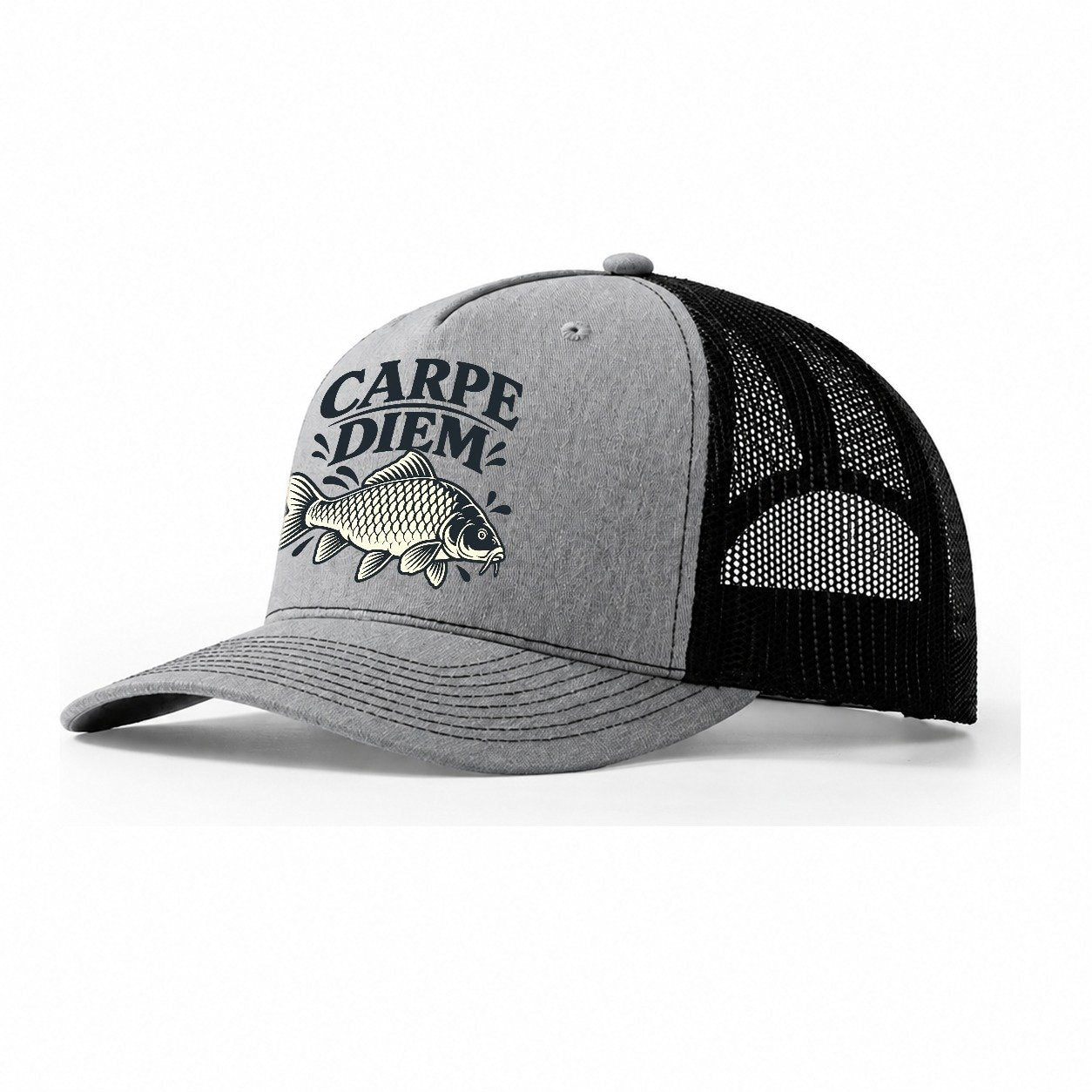 Carpe Diem Carp Fishing Elegant Trucker Hat – Sport Grey Black