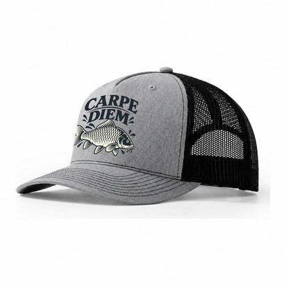 Carpe Diem Carp Fishing Elegant Trucker Hat – Sport Grey Black
